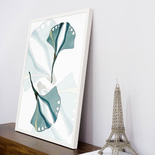 Quadro Mold Branca Ilustração Folhas em Tons de Verde 60x80cm