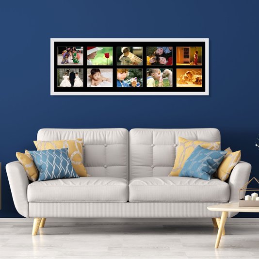 Quadro Painel de Fotos Branco e Preto para 10 Fotos 100x40cm