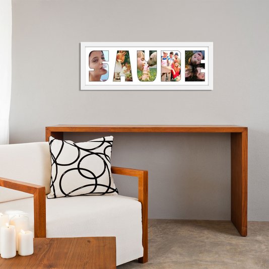 Quadro Painel de Fotos com Capacidade para 5 Fotos c/ Escrita SAUDE 60x20cm