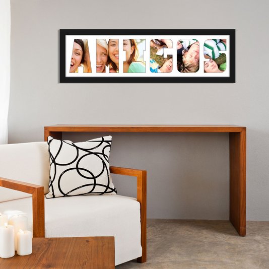 Quadro Painel de Fotos com Escrita AMIGOS para 6 Fotos 70x20cm