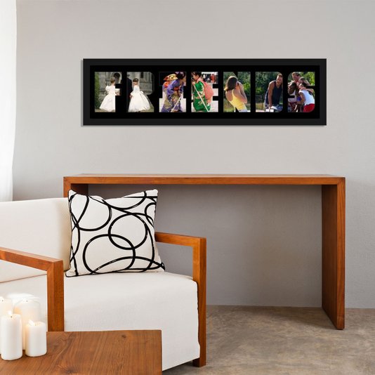Quadro Painel de Fotos com Escrita FRIENDS para 7 Fotos 80x20cm