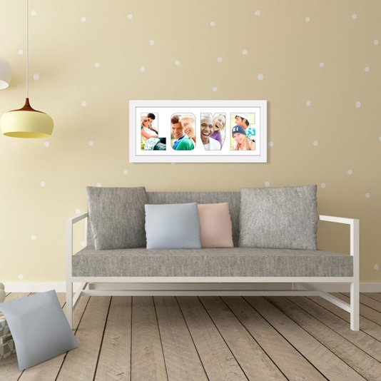 Quadro Painel de Fotos com Escrita LOVE para 4 Fotos Branco 50x20cm