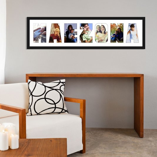 Quadro Painel de Fotos com Escrita MAEZONA para 7 Fotos 80x20cm