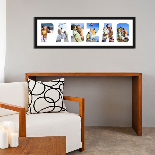 Quadro Painel de Fotos com Escrita Paizão para 6 Fotos 70x20cm