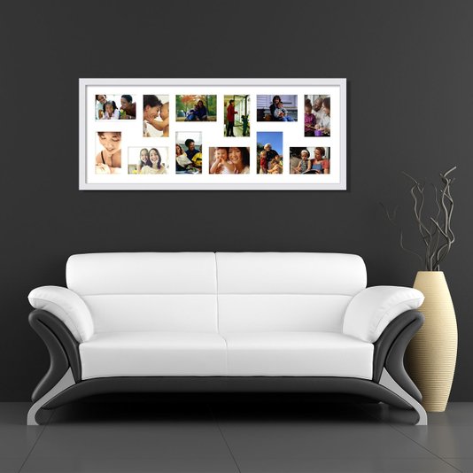 Quadro Painel de Fotos Decorativo para 12 Fotos Branco 90x40cm
