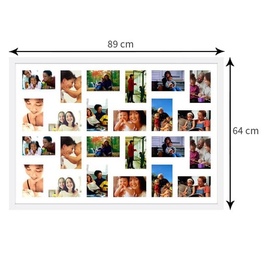 Quadro Painel de Fotos para 24 Fotografias de 10x15 cm - 90x60 cm Branco