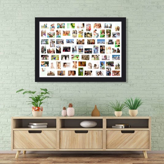 Quadro Painel de Fotos Decorativo para 68 Fotos Branco e Preto 160x110cm