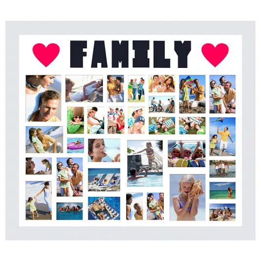 Quadro Painel de Fotos Family Branco para 32 Fotos 130x110cm