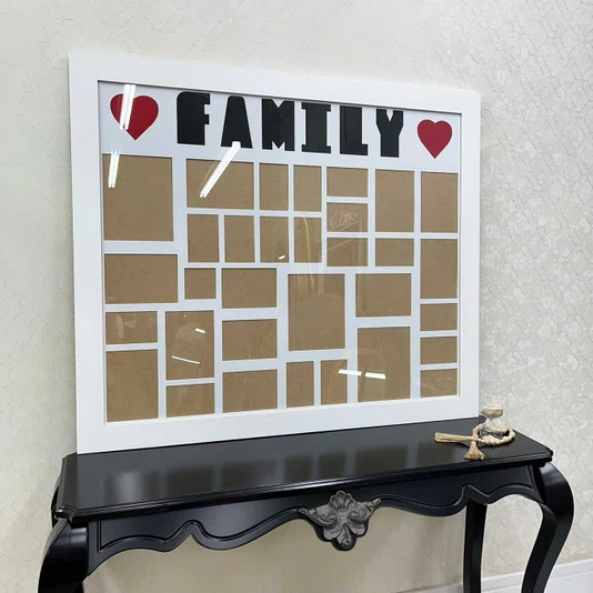 Quadro Painel de Fotos Family Branco para 32 Fotos 130x110cm