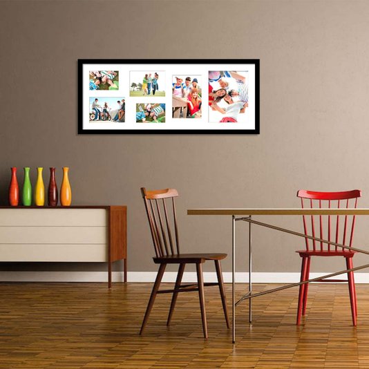 Quadro Painel de Fotos para 6 Fotos Branco c/ Preto 80x30cm
