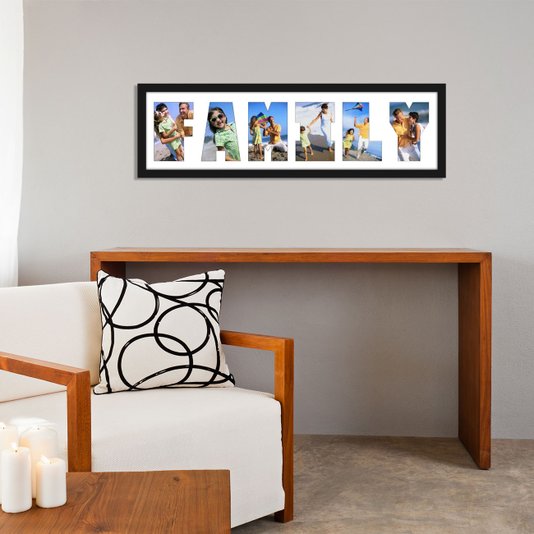 Quadro Painel de Fotos para 6 Fotos com Escrita FAMILY 70x20cm