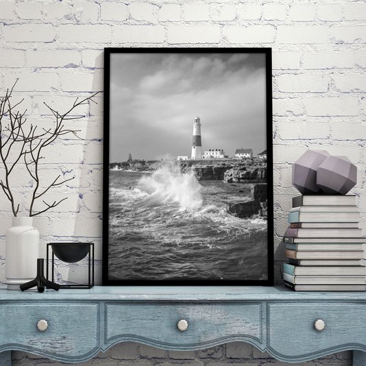 Quadro Decorativo Fotografia Paisagem Farol com Moldura Preta