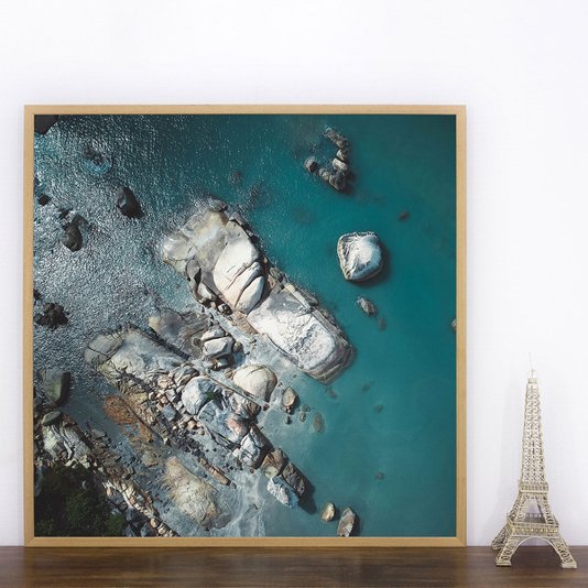 Quadro de Paisagem Praia Fotografia Aérea Mar Moldura Laminada