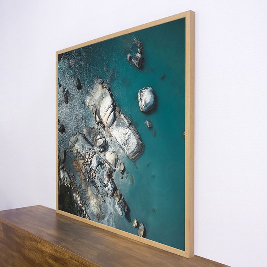 Quadro de Paisagem Praia Fotografia Aérea Mar Moldura Laminada