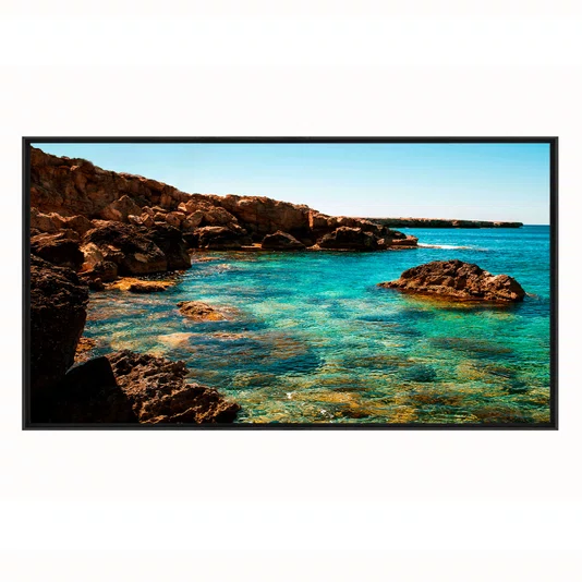 Quadro Praia Paisagem Costeira com Mar Turquesa, Rochas Vulcânicas e Falésias