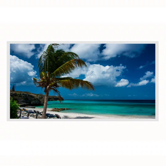 Quadro Praia Tropical Paradisíaca Paisagem Coqueiro, Mar Turquesa e Céu Azul