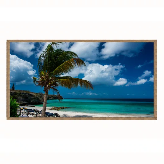 Quadro Praia Tropical Paradisíaca Paisagem Coqueiro, Mar Turquesa e Céu Azul