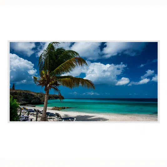 Quadro Praia Tropical Paradisíaca Paisagem Coqueiro, Mar Turquesa e Céu Azul