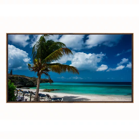 Quadro Praia Tropical Paradisíaca Paisagem Coqueiro, Mar Turquesa e Céu Azul