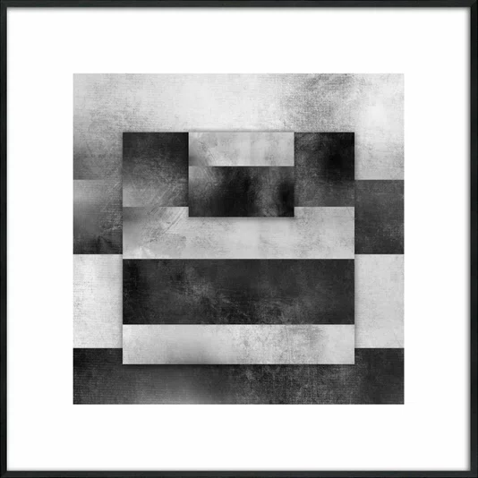 Quadro Preto e Branco Geométrico Sobreposto Abstrato com Moldura e Vidro