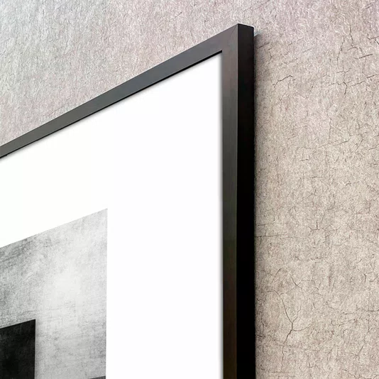 Quadro Preto e Branco Geométrico Sobreposto Abstrato com Moldura e Vidro