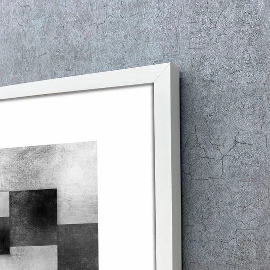 Quadro Preto e Branco Geométrico Sobreposto Abstrato com Moldura e Vidro
