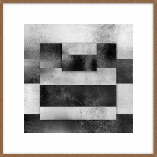 Quadro Preto e Branco Geométrico Sobreposto Abstrato com Moldura e Vidro