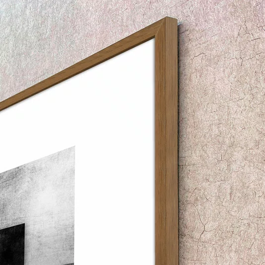 Quadro Preto e Branco Geométrico Sobreposto Abstrato com Moldura e Vidro