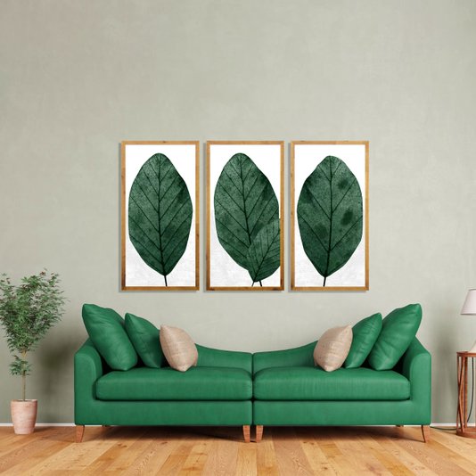 Quadro Rústico Decorativo Folha Verde 50x100cm