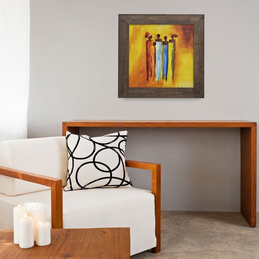 Quadro Rústico Figurativo Mulheres Africanas s/ Vidro 70x70cm