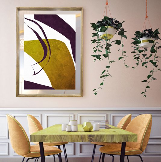 Quadro Tela Abstrata Colorida com Espelho e Moldura 80x110cm