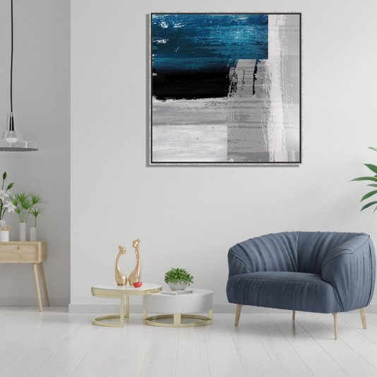 Quadro Tela Canvas Arte Abstrata com Moldura Prata - Escolha o Tamanho
