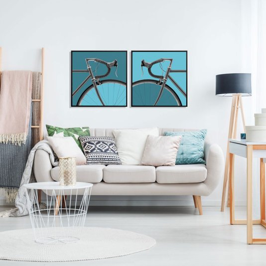 Quadro Tela Canvas Bicicleta em Tons Azuis por Dorival Moreira