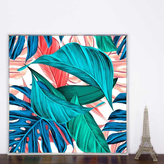 Quadro Tela Canvas com Moldura Branca Arte Floral Colorida - Escolha o Tamanho
