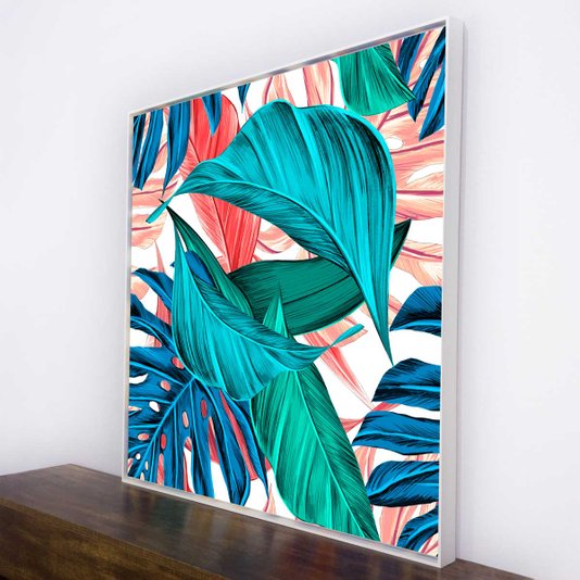 Quadro Tela Canvas com Moldura Branca Arte Floral Colorida - Escolha o Tamanho