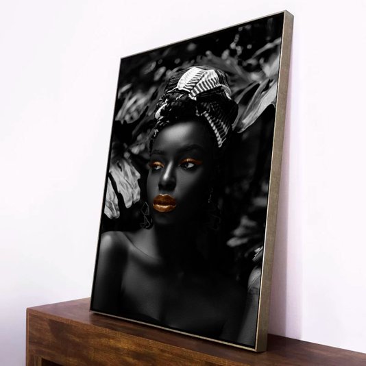 Quadro Tela Canvas com Moldura Prata Arte Africana 90x120 cm