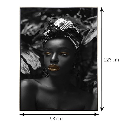 Quadro Tela Canvas com Moldura Prata Arte Africana 90x120 cm