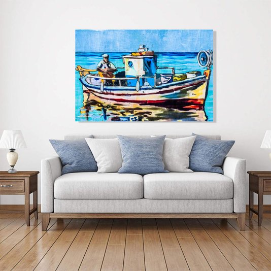 Quadro Tela Canvas Decorativa Náutico Pintura Barco 120x80cm
