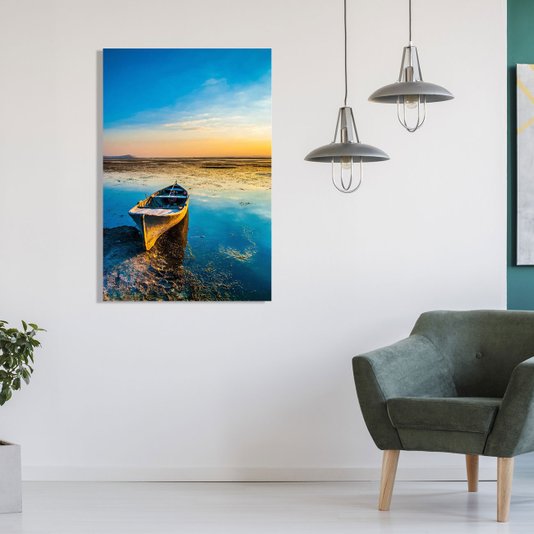 Quadro Tela Canvas Decorativa Paisagem Canoa em Lago 60x90cm