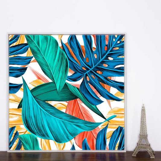 Quadro Tela Canvas Floral com Moldura Branca Arte Colorida - Escolha o Tamanho