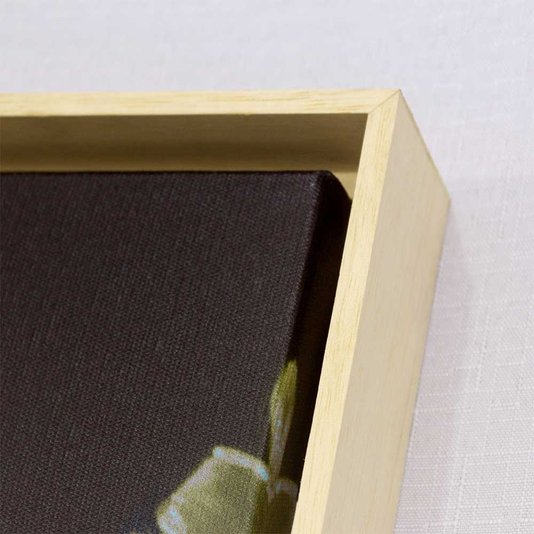 Quadro Tela Canvas Floral com Moldura Natural Detalhes Azuis - Escolha o Tamanho