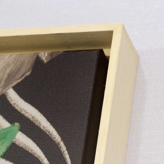Quadro Tela Canvas Floral com Moldura Natural Detalhes Verdes - Escolha o Tamanho