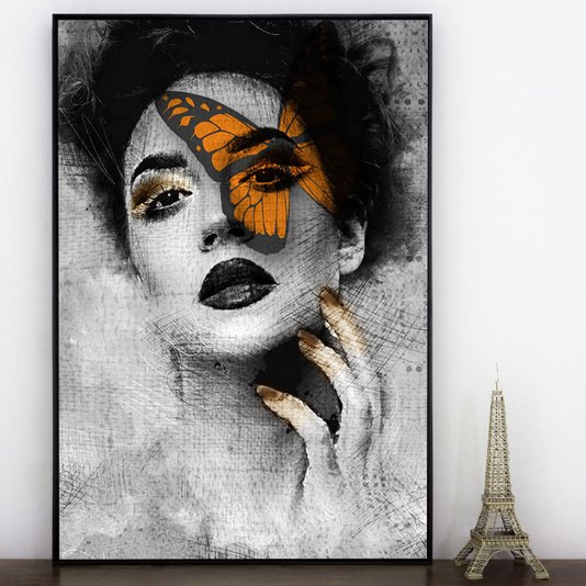 Quadro Tela Canvas Mulher Arte Ilustração Borboleta 90x120 cm