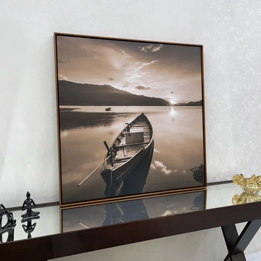 Quadro Tela Canvas Paisagem com Barco em Tom Sépia - Vários Tamanhos