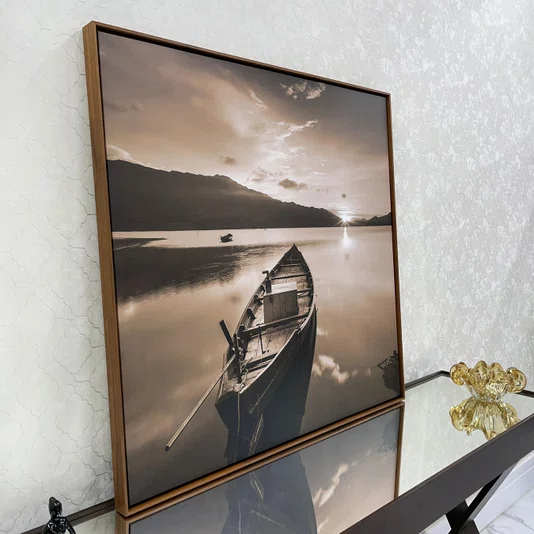 Quadro Tela Canvas Paisagem com Barco em Tom Sépia - Vários Tamanhos