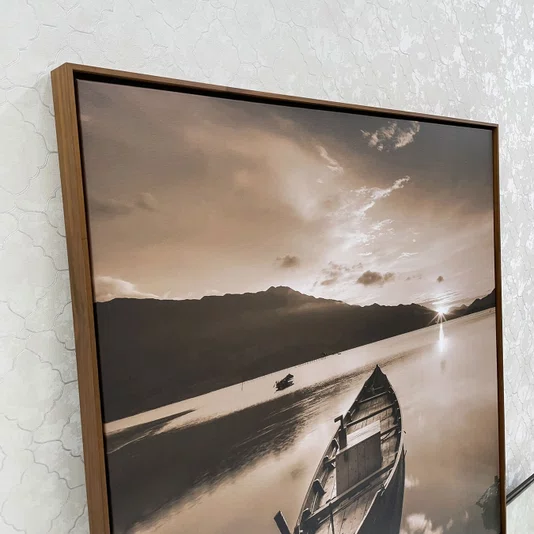 Quadro Tela Canvas Paisagem com Barco em Tom Sépia - Vários Tamanhos