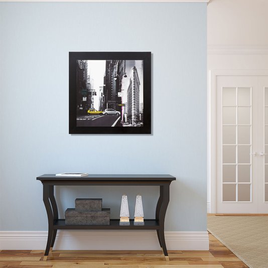 Quadro Tela com Moldura Preta Flatiron Building e Taxi Amarelo 75x75 cm
