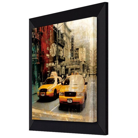 Quadro Tela com Moldura Preta Táxis Amarelos Nova York 75x75 cm