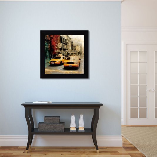 Quadro Tela com Moldura Preta Táxis Amarelos Nova York 75x75 cm