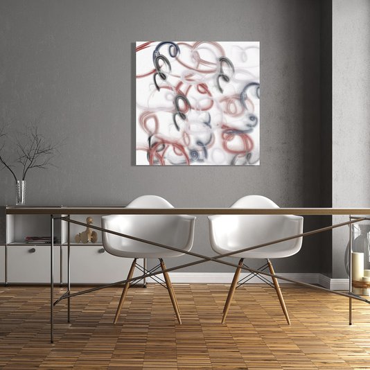 Quadro Tela Decorativa Arte Abstrata Moderna Fios Vermelhos 60x60cm